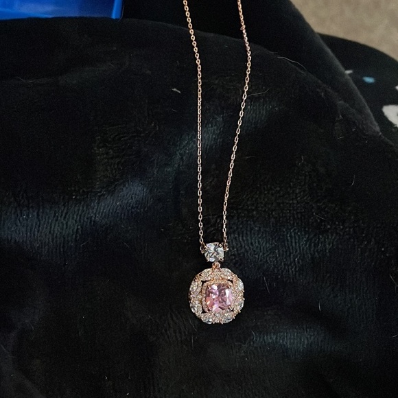 Rose gold, created pink sapphire with CZ accents fashion necklace 17” - Picture 5 of 11